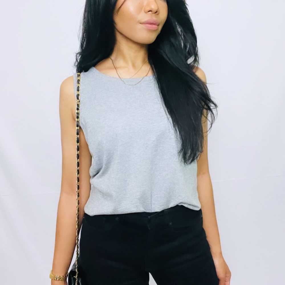 Vintage | Grey Cotton Blend Crew Neck Basic Knit Sweater Vest S